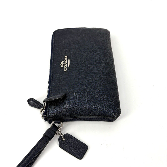 Coach Wristlet Leather Metallic Blue Peacock Silver Hardware - Picture 4 of 6